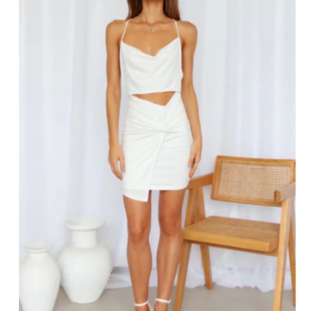 Hello Molly White Satin Cut Out Dress. Size medium. Brand new with tags!